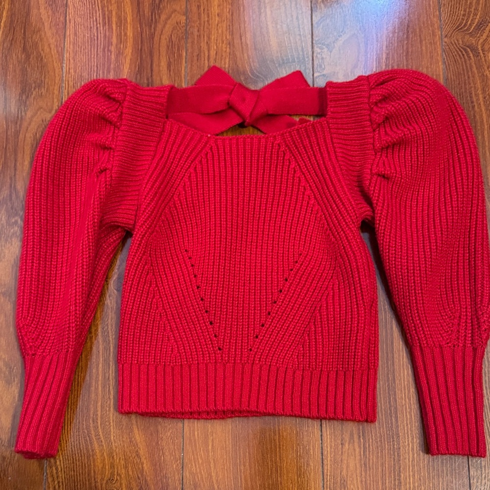 Red Girl Sweater with Puff Sleeves